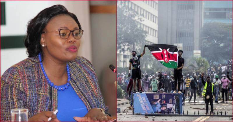 Collaged photos of Githunguri MP Gathoni Wamuchomba and Gen Z protesters. [Images: Courtesy]